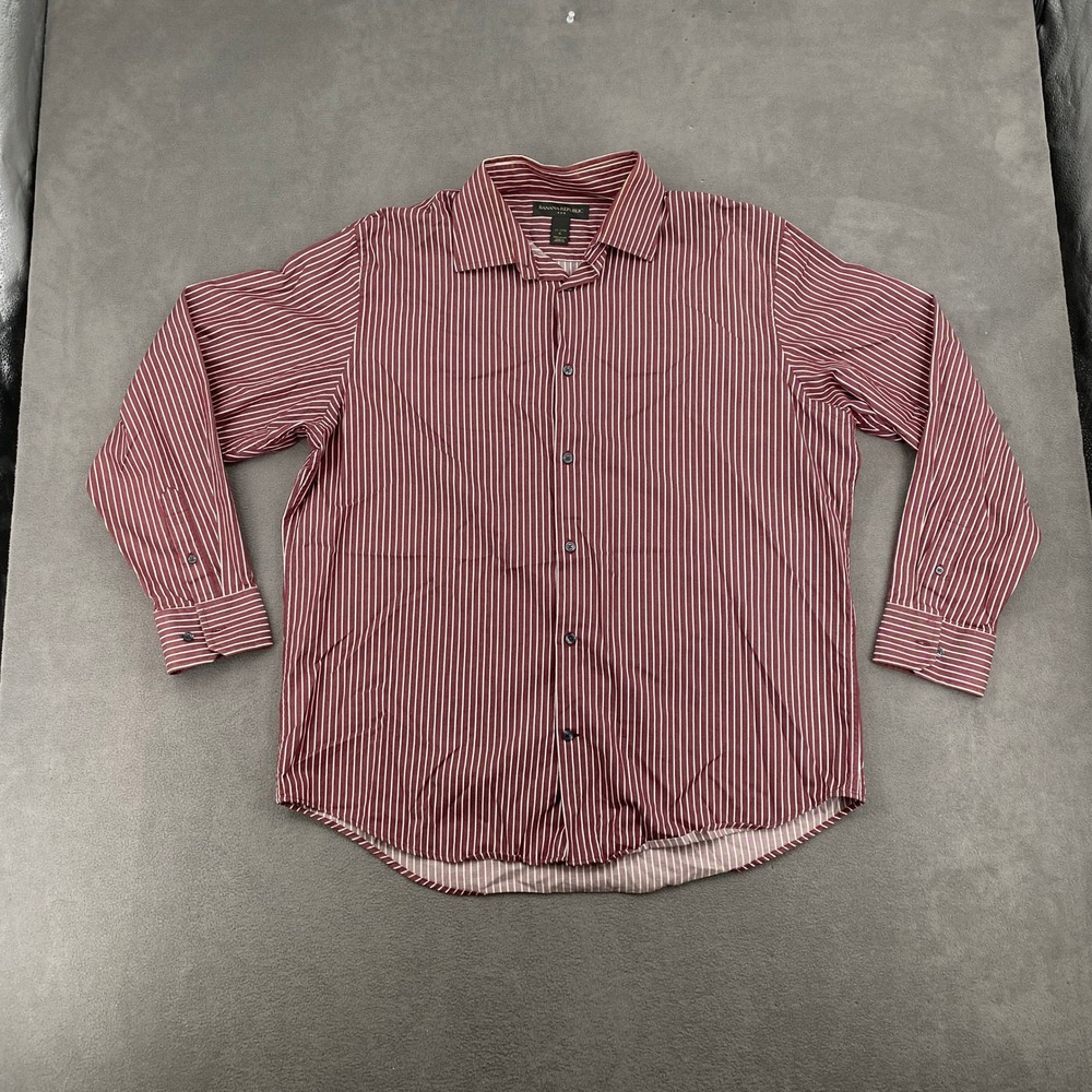 Banana Republic Mens XL Burgundy White Striped Cotton Long Sleeve Button Down